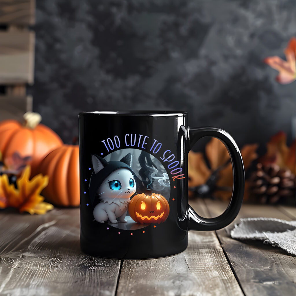 Too Cute to Spook Black Mug