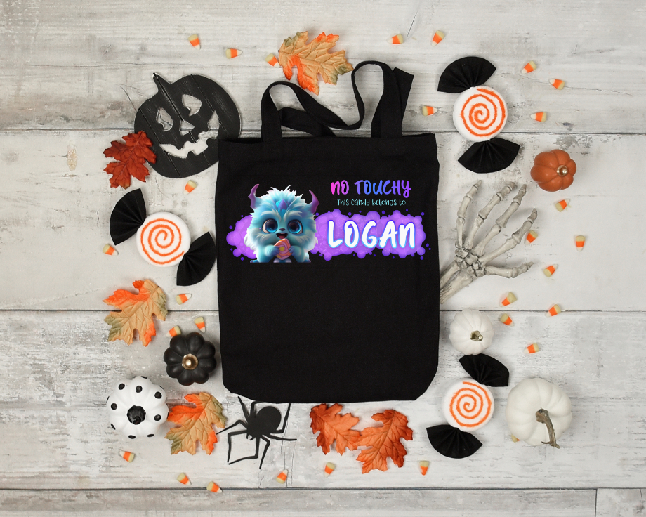 No Touchy Monster with Custom Name Trick-or-Treat Tote Bag